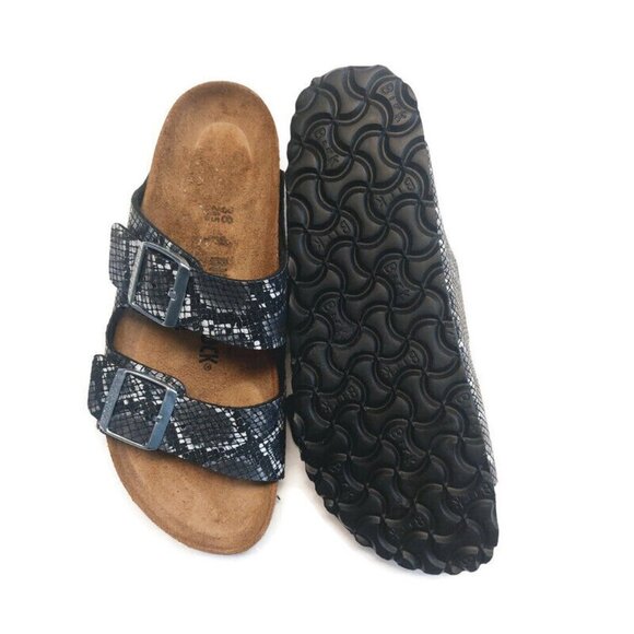 Birkenstock Arizona Sandals Mens 5 - 5.5 Womens 7 - 7.5 Black Python Narrow - Picture 9 of 9